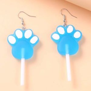 🐾 Super Adorable Bright Kitty Cat Puppy Dog Paws Lollipop Drop Earrings 🐾